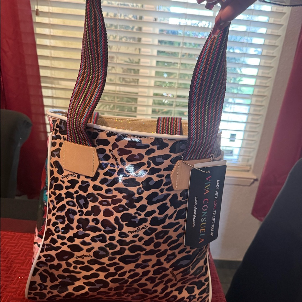 Consuela Leopard Print Tote with Multicolor Straps